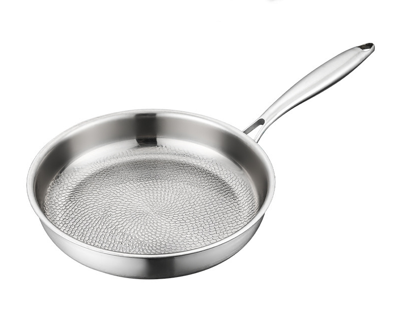 Titanium pan, flat bottomed frying pan, uncoated stainless steel household stir fry pan, non stick pan