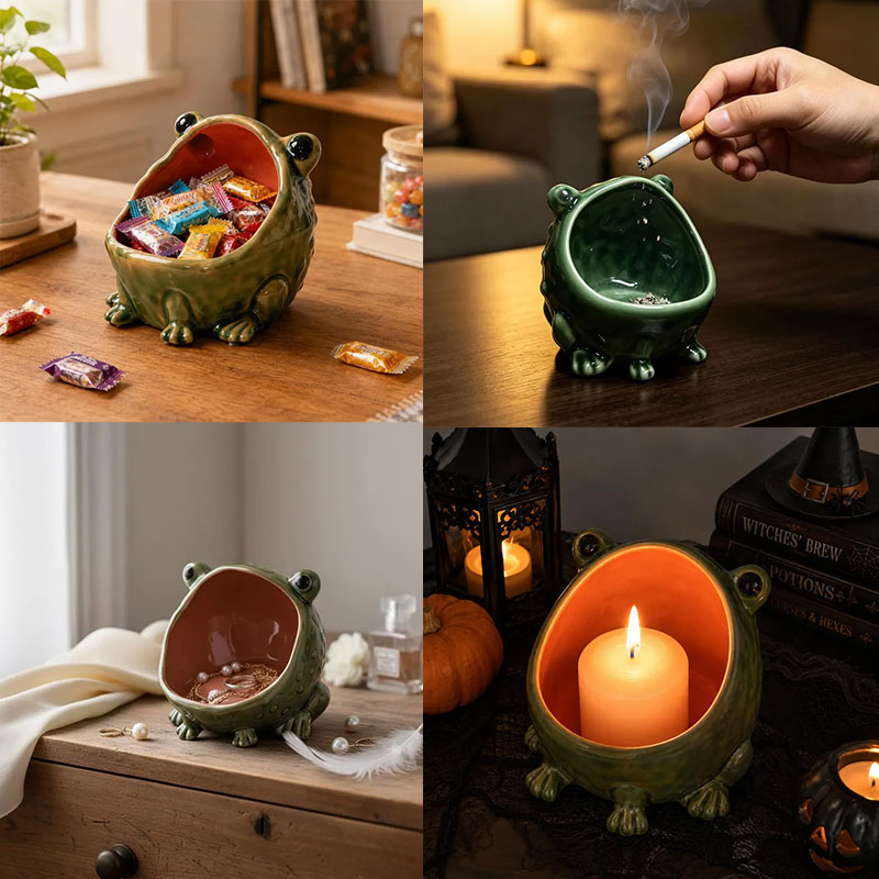 Cute Ceramic Frog Storage Bowl – Animal Figurine Key Candy Organizer, Home Desktop Decor